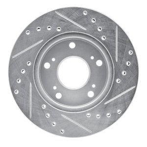 Acura RSX Brake Rotor (1) - Front Left - R1 Concepts - Drilled & Slotted - Silver - `02-`15